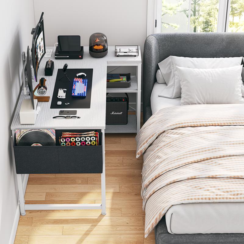 【Dorm Room Gaming Setup】Raybee 39"/47" L Shaped Gaming Desk Born for Dorm & Apartments, Sturdy Computer Desktop with Power Outlets,USB,Reversible Corner Table, Side Shelves & File Pocket for Home Office Use,Study desk for teenagers