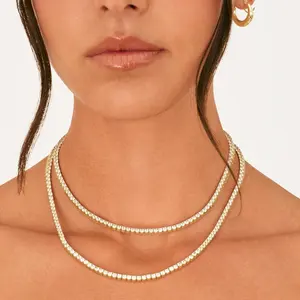 Golden Tennis Necklace for Women - 3mm Simulated Diamond Tennis Chain Necklace - Sparkling Cubic Zirconia Necklace Sizes 15", 16" & 18" - Golden Jewelry Necklace