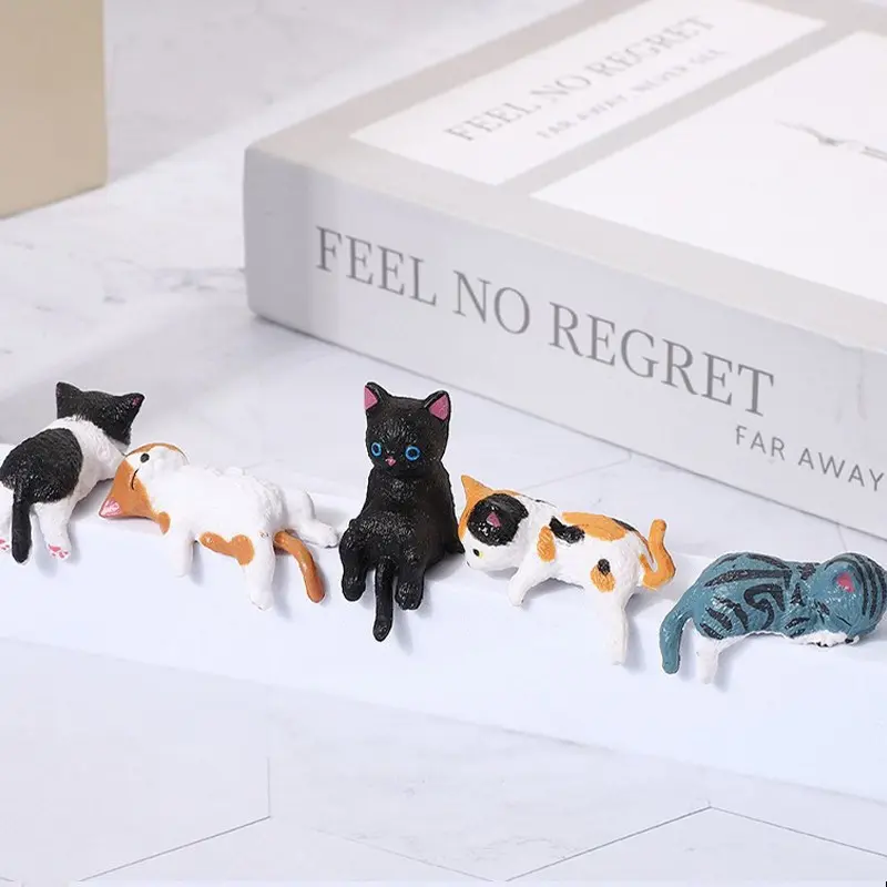 Mini Cat Desk Figurines, 5 Pcs/set Resin Multi-Pose Kitty Ornaments, Cute Cartoon Style Kawaii Desktop Decoration Home and Office Decor, Decorations and Ornaments, Playful Charming Desktop Companions, Resin Animal Sculptures