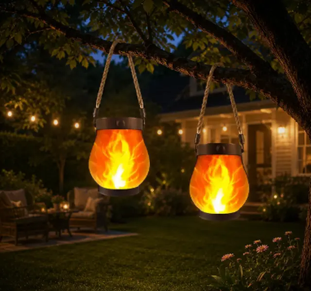 Solar Lanterns Outdoor with Dancing Flame Effect, Solar Powered Hanging Lantern Lights with Realistic Flickering Flames, Waterproof Decorative Lights for Front Porch Patio Garden Yard Table and Outdoor Decor