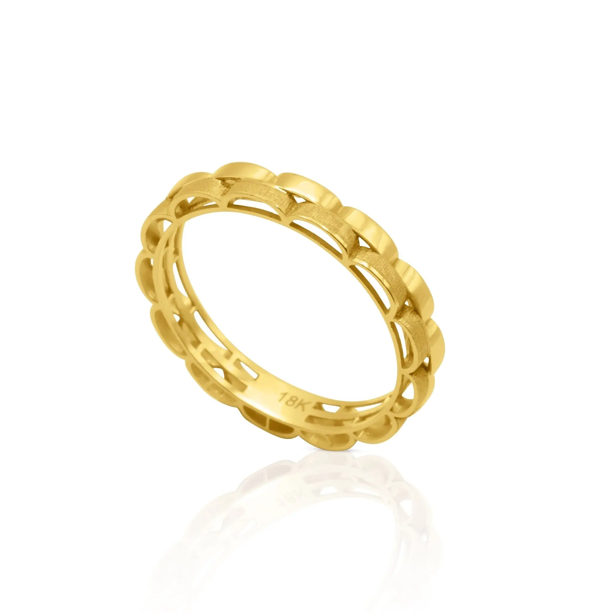 Dual Finish Checkerboard Ring, Solid 18K Gold