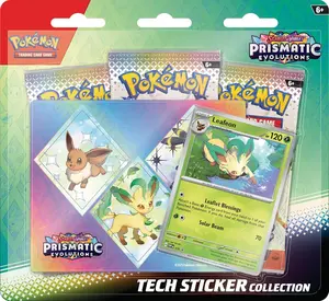 Pokemon TCG: Scarlet & Violet—Prismatic Evolutions Tech Sticker Collection – Leafeon (1 Foil Promo Card & 3 Booster Packs)