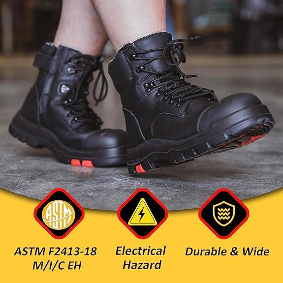 ROCKROOSTER Roslyn CP232Z-245Z Men's Composite Toe Safety Work Boots with Side Zipper Non-slip Rubber Outsole ASTM F2413-18 EH Rated Closed Toe Walking Shoes Cover Boy