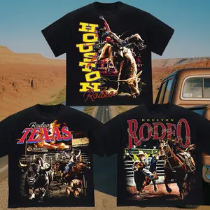 Houston Rodeo Wash T-Shirt - Premium Cotton Western Tee - Fast Shipping, Retro 90s, Oversized Washed Black Shirt, Must-have for Summer, Gifts for Your Husband, Shirt for Men Menswear Crewneck