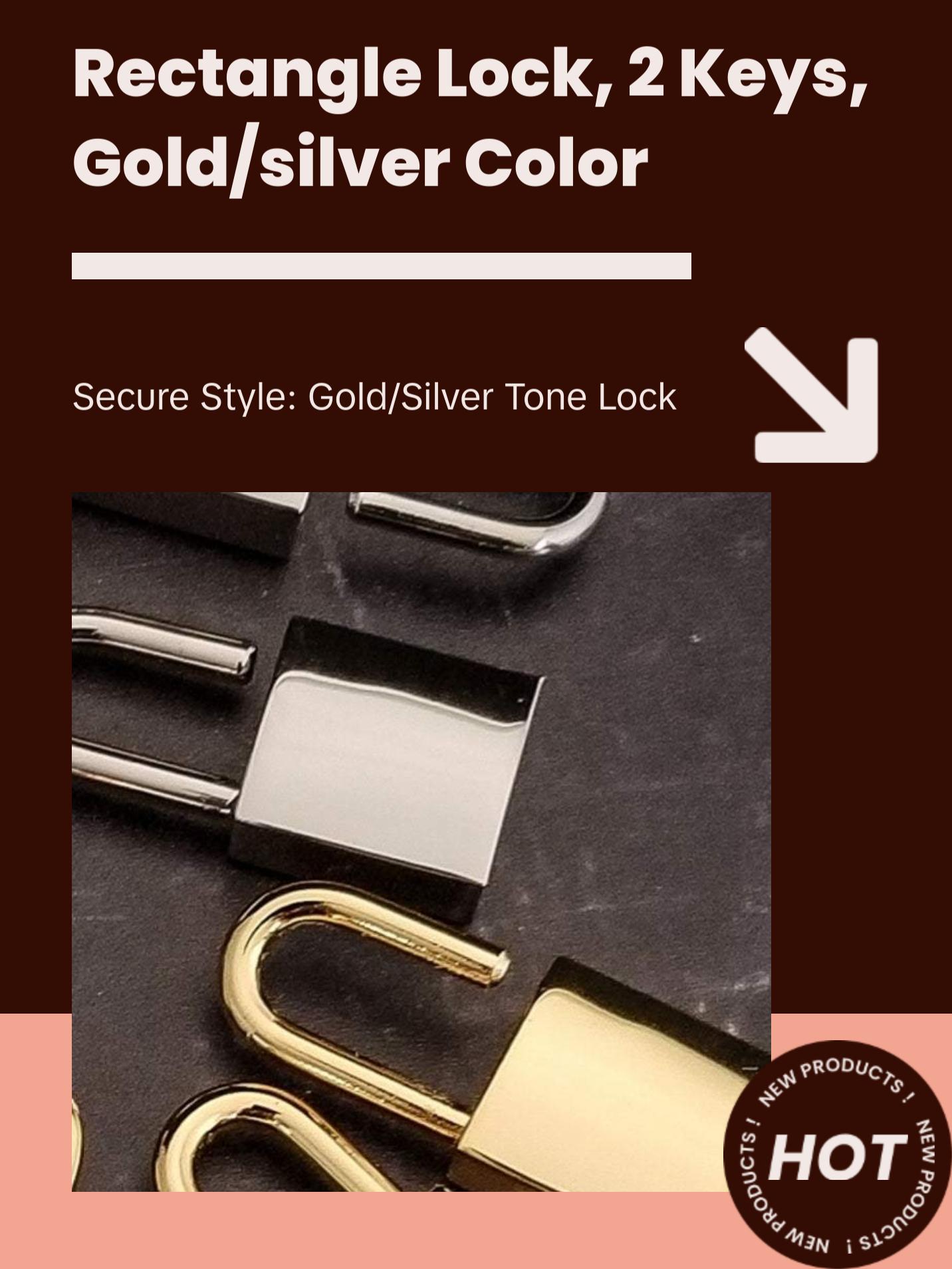 Rectangle Lock, 15mm Solid Area, 2 Keys, Gold/Silver Tone, Padlock and Keys