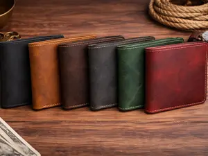 Full Grain Leather Bifold Wallet for Men – Distressed Vintage Leather Wallet with ID Window