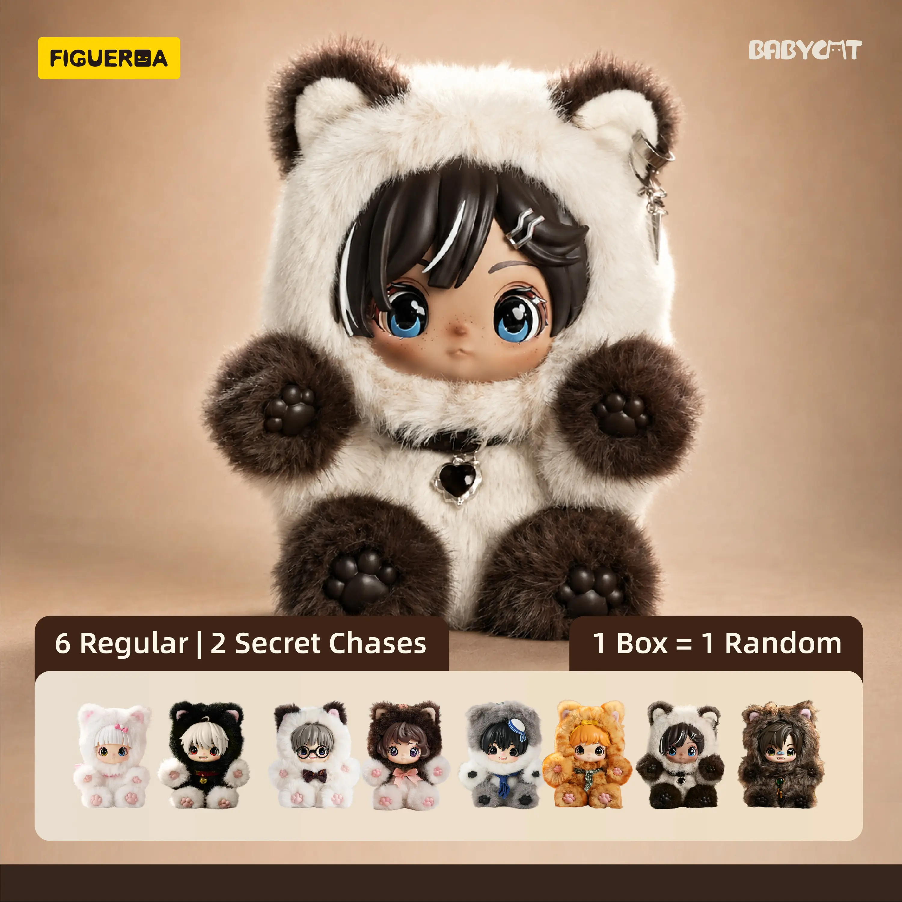 FIGUEROA BABYCAT Romantic Escape Handmade Soft Vinyl Plush Blind Box, 360° Rotating Eyes, Magnetic Accessory, Anime Collectible Bag Charm