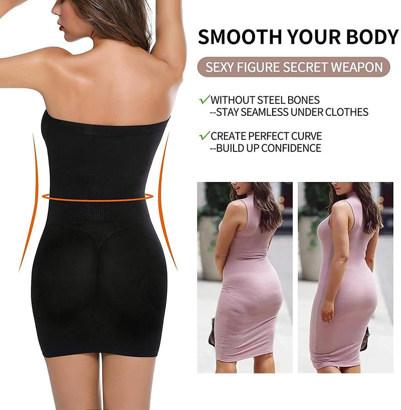 Women Strapless Shapewear Slip Tummy Control Seamless Body Shaper for Under Dresses Comfortable Compression