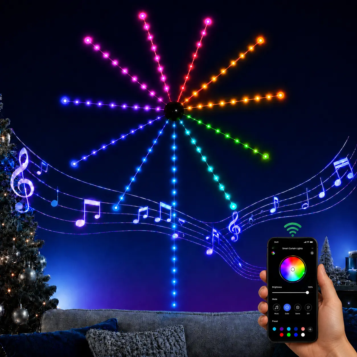 Smart Music Firework Light, Multifunctional Rgb Color, Waterproof Indoor Lighting, Multiple Modes, Party Decorative Lighting, Suitable For Bedrooms, Christmas, And Home Enhancement,dynamic lighting effect,birthday decoration flame bulb warm white
