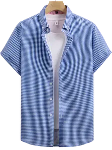 Summer refreshing plaid small plaid short-sleeved shirt men's, casual loose shirt, breathable and comfortable daily commuter top