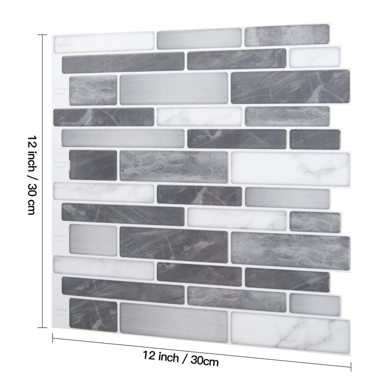Art3d 10-Pack 12x12in Grey Marble Tile Stickers for Kitchen & Bathroom Backsplash - Self-Adhesive, Water-Resistant, Durable Ornaments