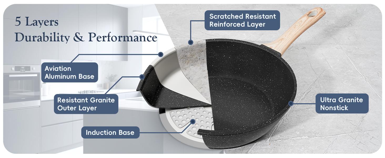 SODAY 12pcs Pots and Pans Set Non Stick Kitchen Cookware Sets Induction Cookware Nonstick Granite Cooking Set with Frying Pans, Saucepans, Kitchenware,stock up on specials,Valentines Day gifts