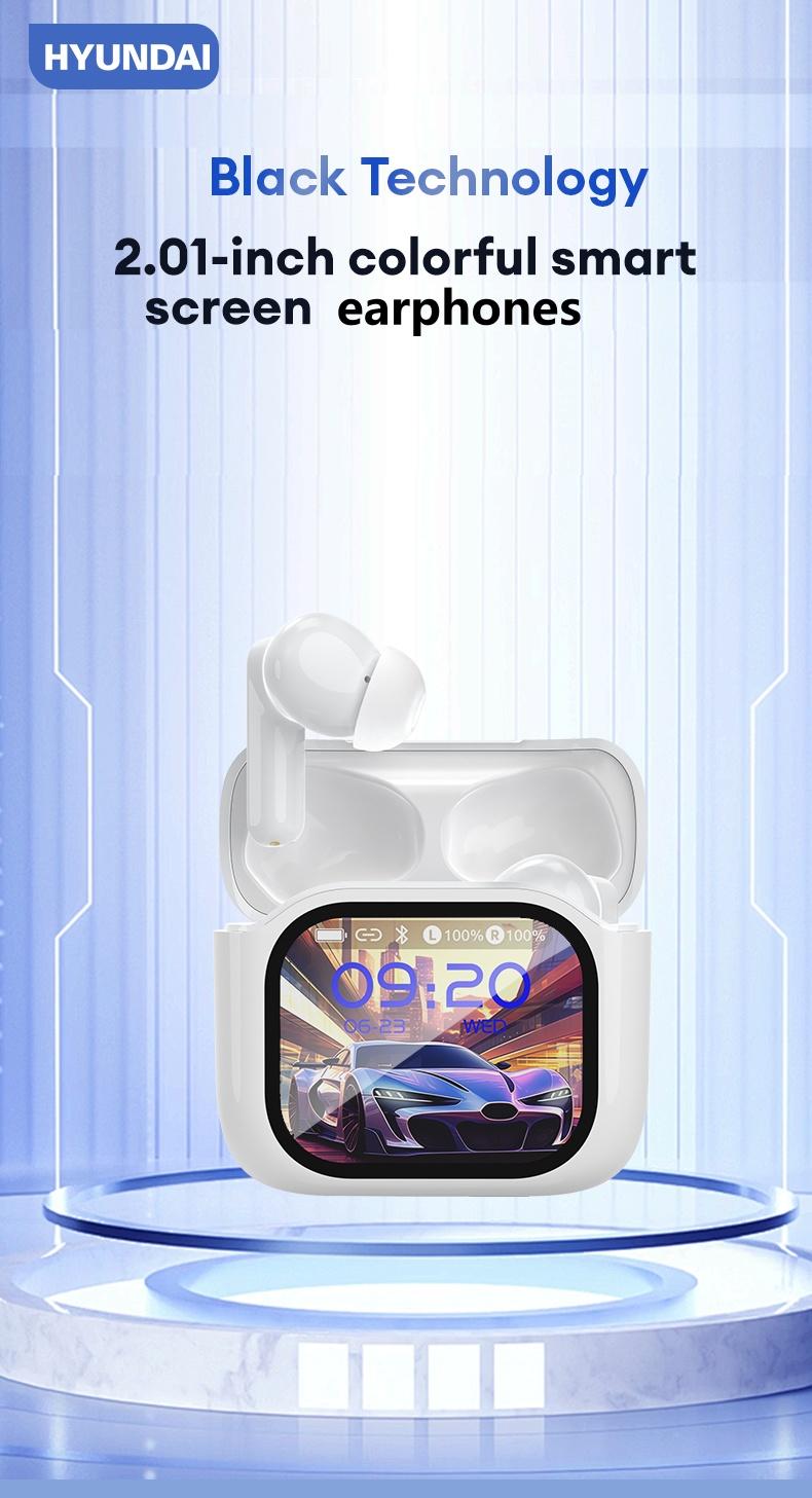 HYUNDAI Y48 Bluetooth 6.0 Earphones LED Display High Fidelity Waterproof Wireless Earbuds with Built-in Microphone for Office Sports Study Audio Calls Electronic Earbud Headset Black