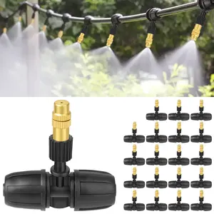 20Pcs 3-Way Brass Sprayer Set - Atomizing Nozzle with Drip Irrigation Connector,For 8/11 8/12mm Hose,Adjustable Sprinkler Drip Irrigation Mister Kit for Garden