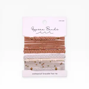 Newport Hair Tie Bracelets Camel Off White Gold Beads Set of 10 Multi Functional Hair Ties & Bracelets Eco Friendly Ocean Friendly