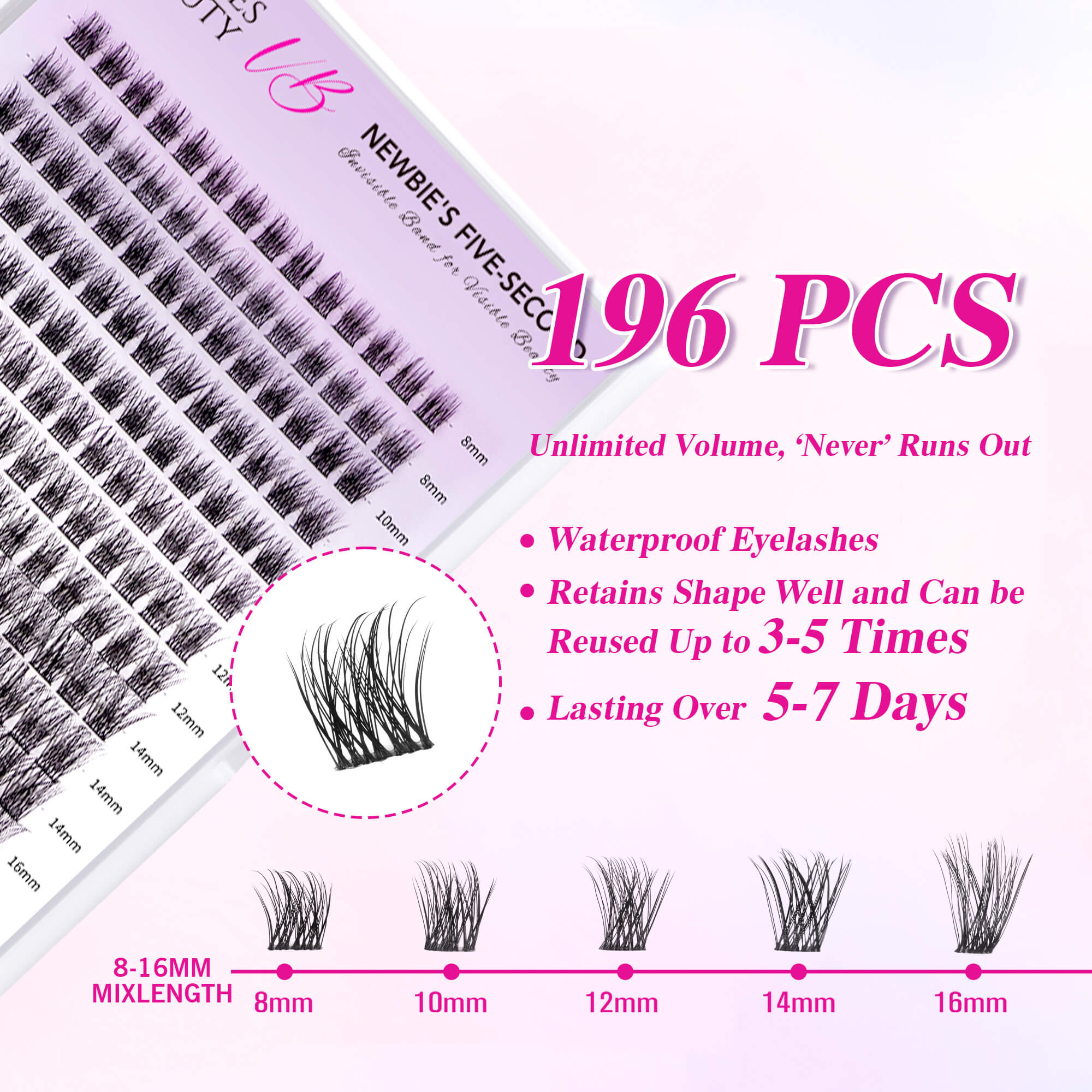 VEYESBEAUTY Dreamy Cluster Lashes Kit Individual Lash Extensions With Bond & Seal+ Tweezer Newbie's Five-Second DIY Dramatic Volume Eyelash Wispy Faux Mink Lash Mixed Length Tray for Self Application at Home Makeup Cosmetic