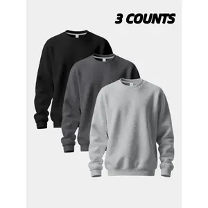 Men's 1 Pack Crew Neck Sweatshirts, Soft Fleece Casual Pullover Set, Classic Solid Color Long Sleeve Tops for Daily Wear, Workout & LayeringGift