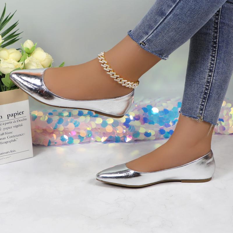 Women's PU Leather Pointed Toe Ballet Flats Solid Color Elegant Breathable Plain Flat Walking Shoes Comfortable Lightweight Non-slip Soft Slip-on Casual Girl Ballerina Footwear for Work Office Daily Wear DB