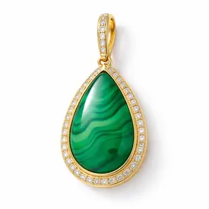 Jackie Crystal Malachite Pendant in True 18k Gold Setting with Moissanite Diamonds, Pick your own, Each one is different