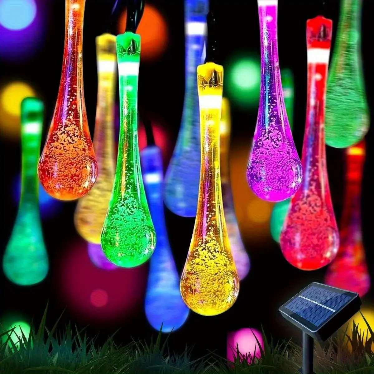 Solar String Lights, LED Colorful Water Drop String Lights, Outdoor Waterproof Multi-Color String Lights, Bubble Balls for Christmas and Holiday Garden Decoration, Suitable for Yards, Landscape Patios, with IP65 Waterproof Rating