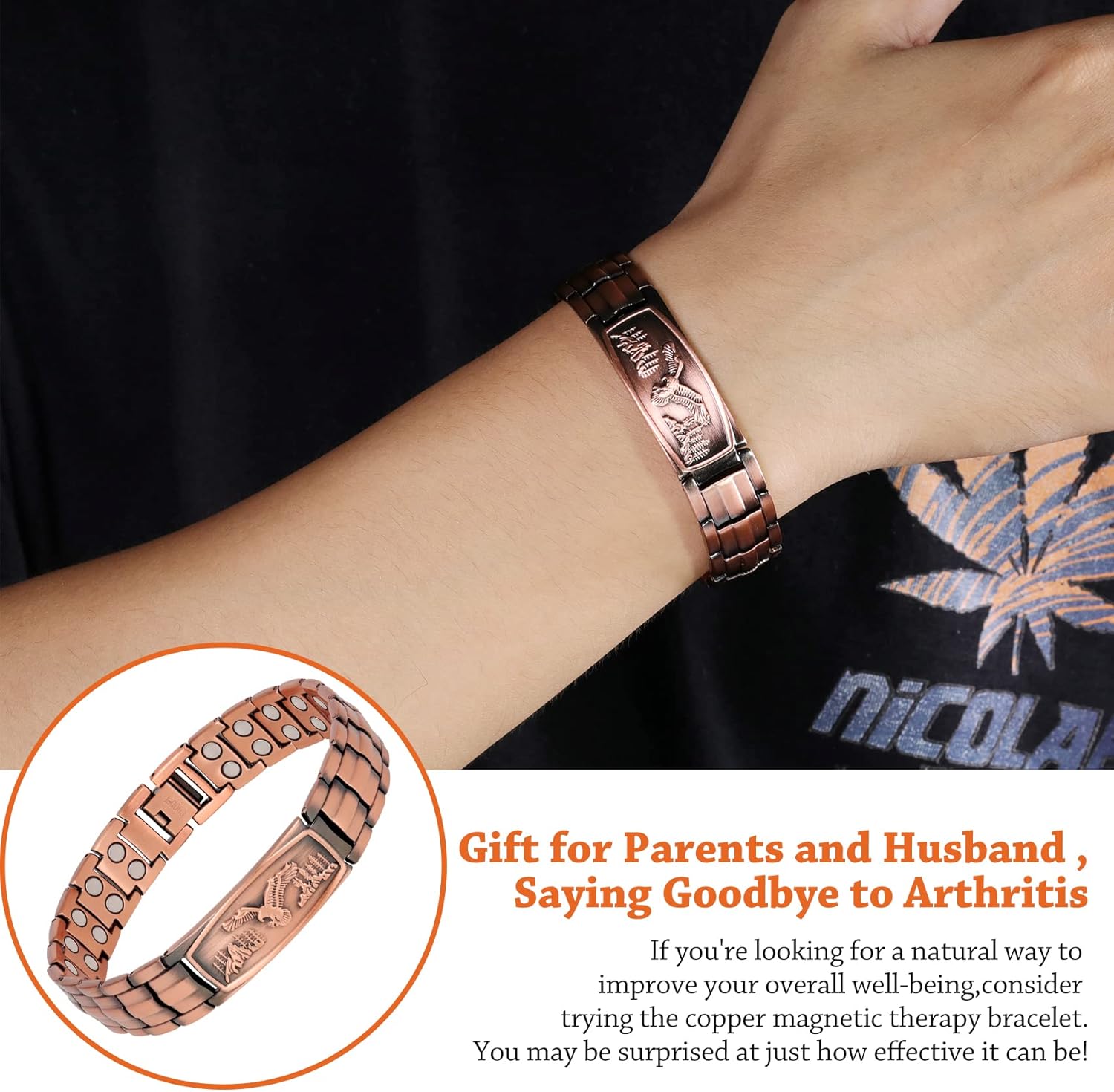 Magnetic Bracelet for Men Adjustable Sizing Tool Eagle Pattern Magnetic Field Therapy Jewelry Gift with Tuner Included