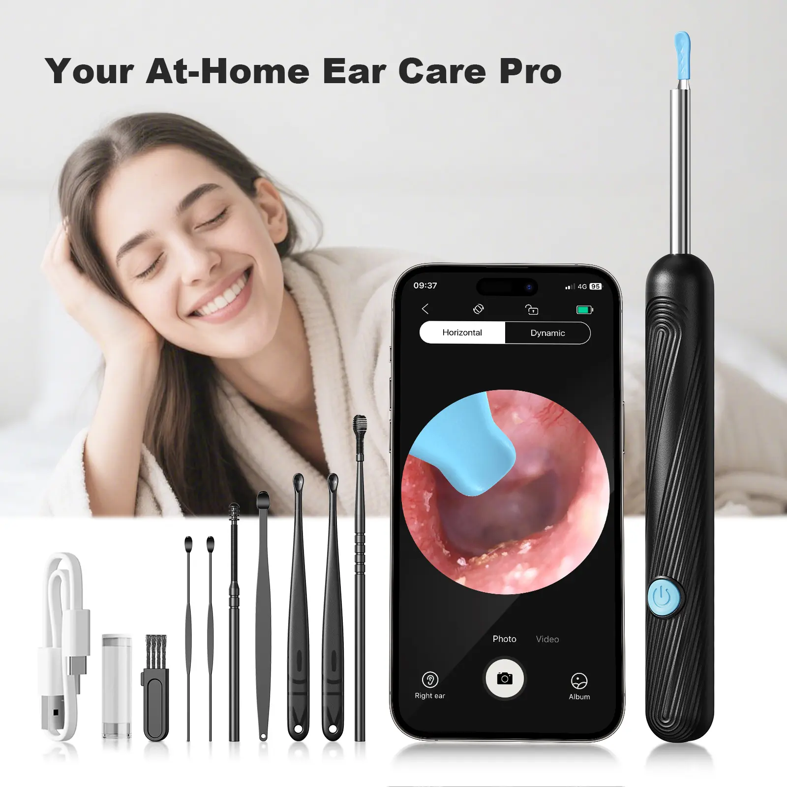 [backtoschool]Rechargeable 1080P HD Waterproof Ear Cleaner Tool with Camera, 6 Ear Spoons,  Safe Ear Cleaning Kit