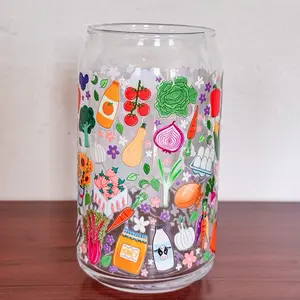 Farmer’s Market Glass Cup - Handmade Drinkware Mug with Colorful Fruits and Vegetables - Perfect for Water Lemonade Juice & Iced Coffee