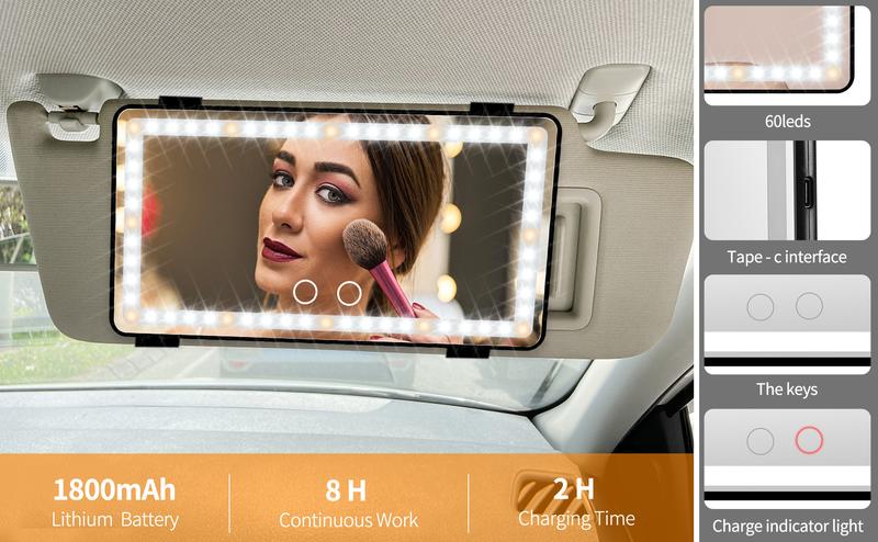 DIBMS Car Visor LED Vanity Mirror, Rechargeable Makeup Mirror With LED Lights for Car Truck SUV Rear View Sun, Shading Cosmetic Touch Screen for Cars (Black)