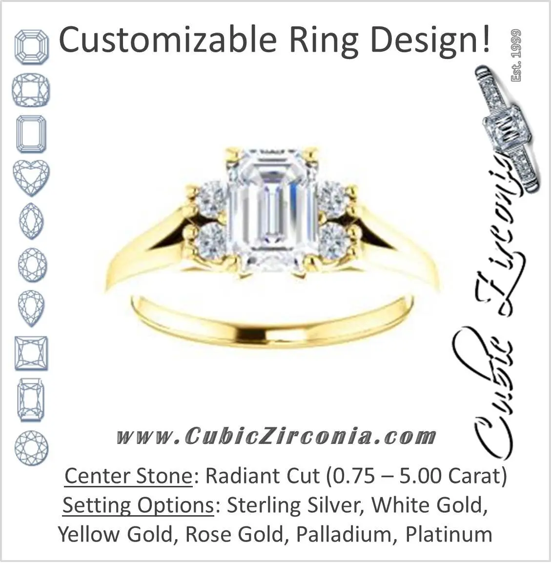 Cubic Zirconia Engagement Ring- The Bianca (Customizable 5-stone Cluster Style with Radiant Cut Center)