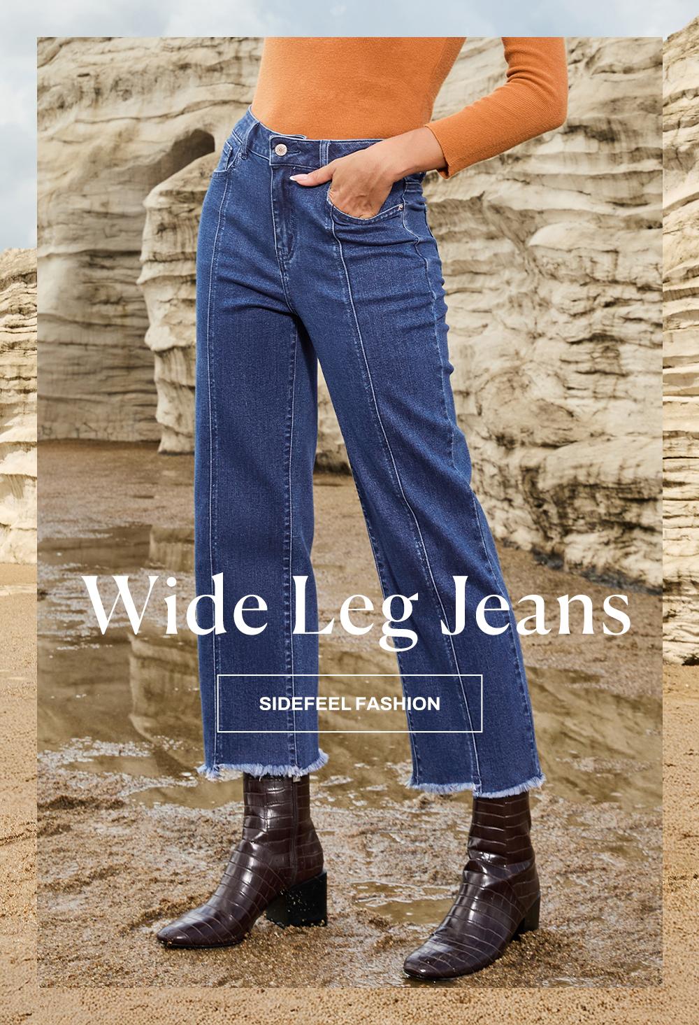 Sidefeel Women's Jeans High Waisted Wide Leg Loose Fit Straight Leg Zimbaplatinum Cropped Denim Pants