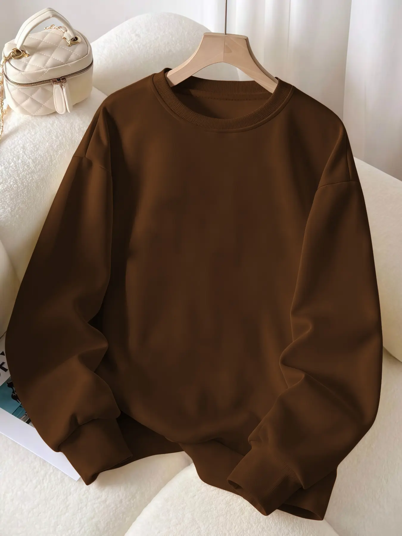 Women's Solid Color Round Neck Long Sleeve Loose Fit Oversize Thicken Knit Pullover, Soft Comfortable Versatile Casual Minimalist Sporty Top, Fall & Winter Fashion Women's Shirt, Knitwear