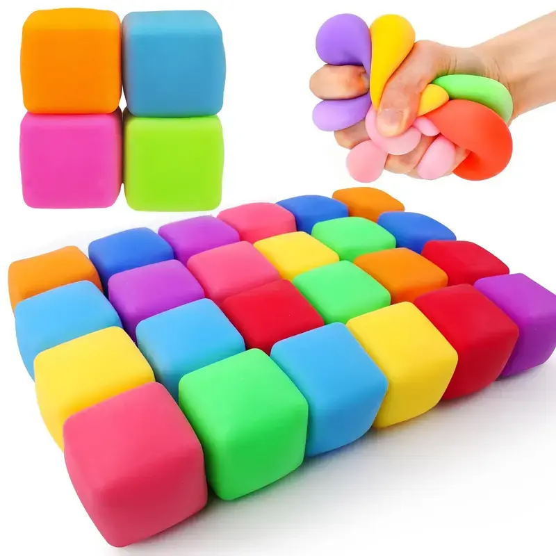 Random Color Squishy Cube,  8Pcs Stress Cube Toys  Slow Rising Stress Balls for Kids Classroom Prizes Goodie Bags Squeeze Stretch Fidget Balls for Party Favors Adults Stress Relief