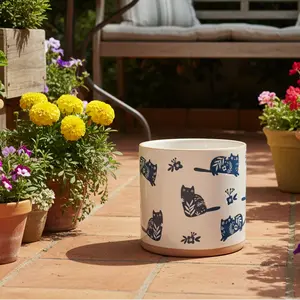 Navy Blue Feline Frenzy Flower Pots & Planters (Set of 2), Whimsical High-Quality Material Artisan Nested Design, 5 Inches, Ideal for Succulents, Hassle-Free Returns