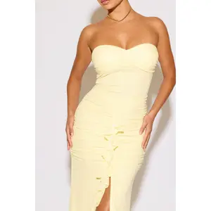 STRAPLESS SWEETHEART NECKLINE RUCHED MIDI DRESS