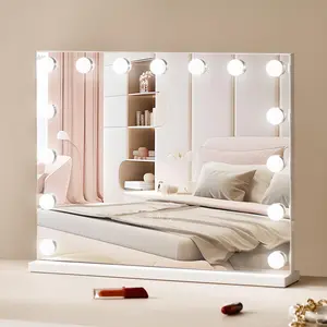 VEVOR Hollywood Vanity Mirror With Lights,  ,15 Dimmable Bulbs &3 Color Lighting Modes, Makeup Mirror w/ Detachable 5X Magnification,USB Port,Smart Touch Control,Desktop Wall-mount(22.8x18.1 in, White)