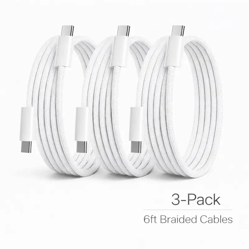 3-Pack 6FT 60W USB-C to USB-C Fast Charging Cable, Durable Nylon Braided Cord for iPhone 17/16/15 Pro/ Pro Max/ Air,iPad Pro Electronic Cellphone Smartphone