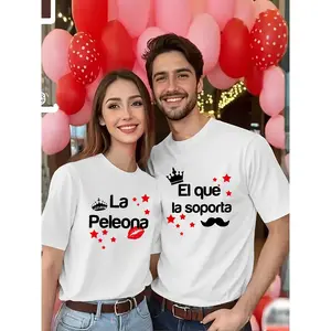 Graphic Tee His & Hers Matching Couple T-Shirts - Spanish Love Phrase "Te Amo Muchísimo" & "Por Tu Ser Mi Vida" with Crowned 'P' & Mustache Design - Valentine'S Day & Anniversary Gifts - Breathable Black & Red Graphic Tees - Machine Washable Couples Appar