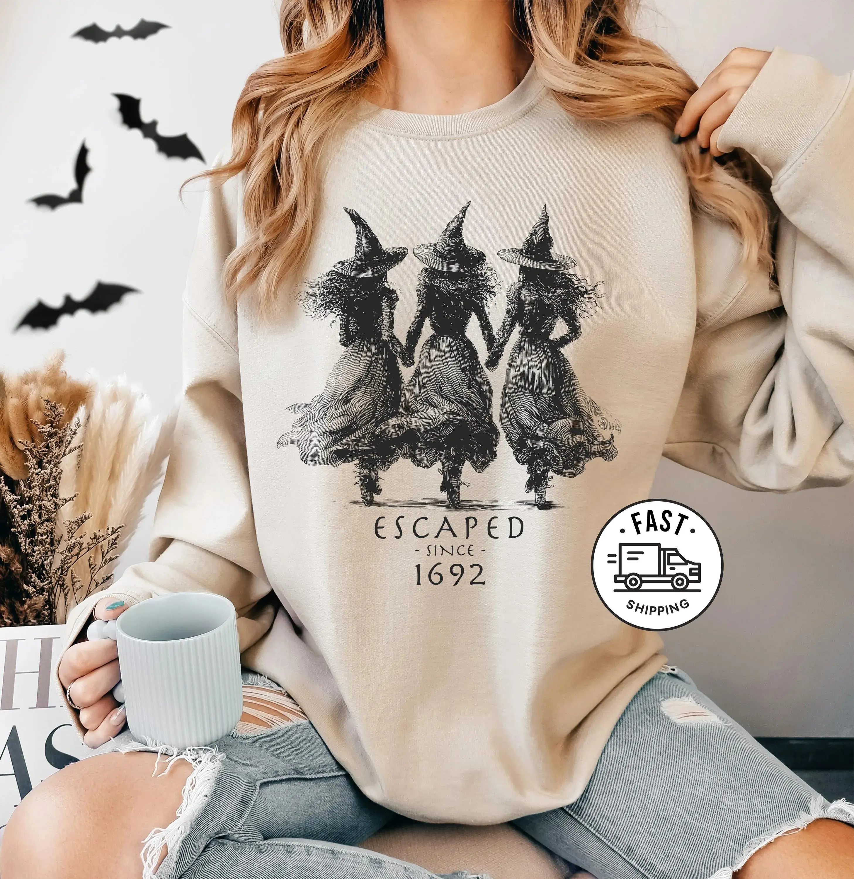 Halloween Salem Witch 1692 Sweatshirt, Hoodie, Unisex Tee, Escaped Since 1692 Witch Graphic Crewneck, Vintage Spooky Fall Pullover, Halloween Gift for Women
