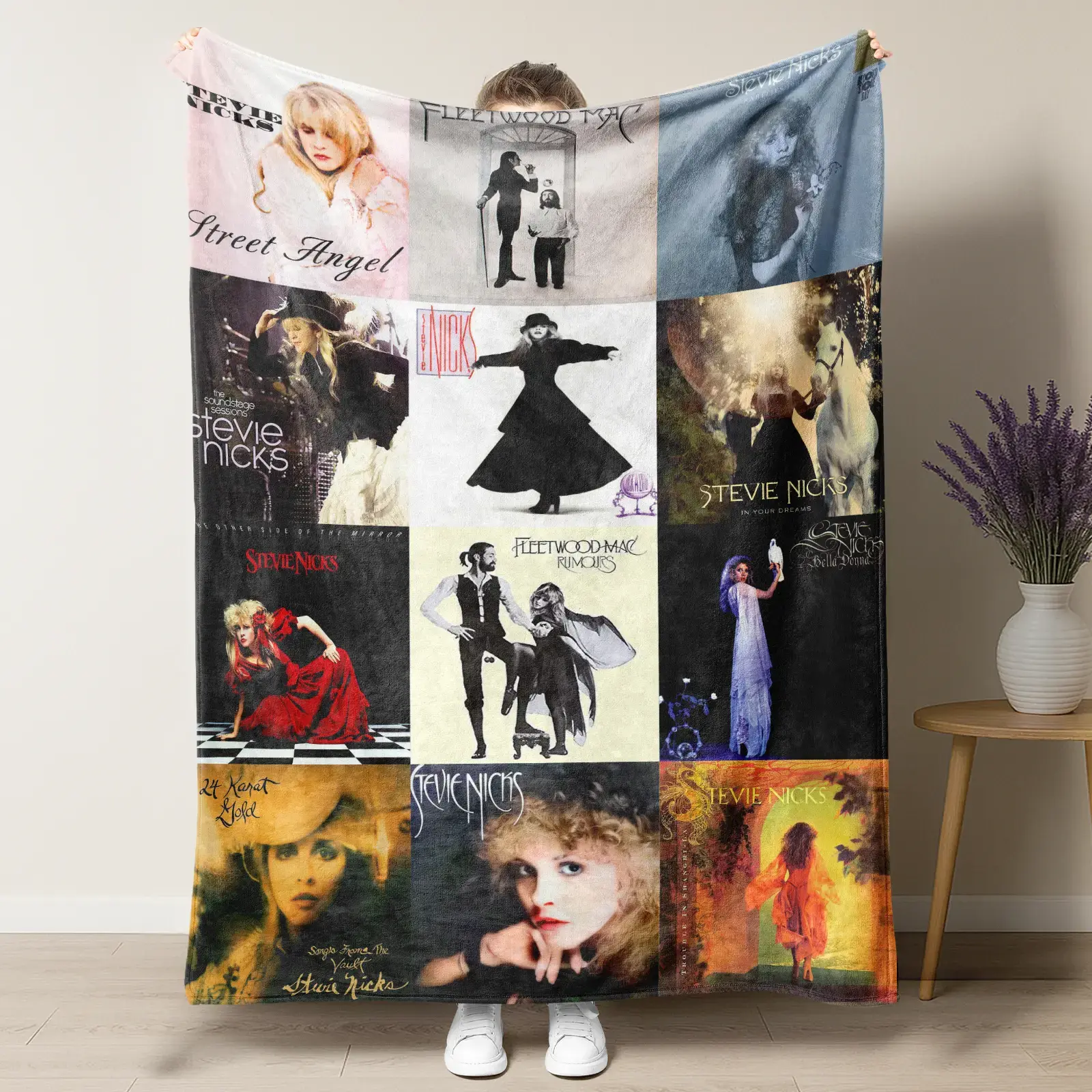 Stevie Nicks & Fleetwood Mac Album Collage Fleece Throw Blanket - Boho Witchy Gypsy Rock Goddess Custom Graphic Art, Female Fan Gift, Home Room House Decor Cozy Cover