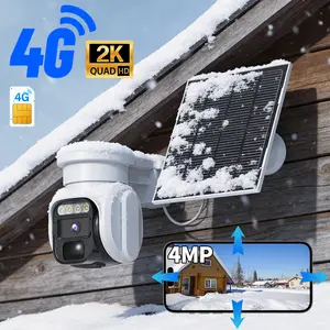 4G LTE Security Solar Camera Wireless Outdoor 2K Color Night Vision PIR Motion Detection Alerts 355° Pan Tilt Two-Way Talk Solar and Battery Powered Weatherproof Cloud SD Storage Family Share White