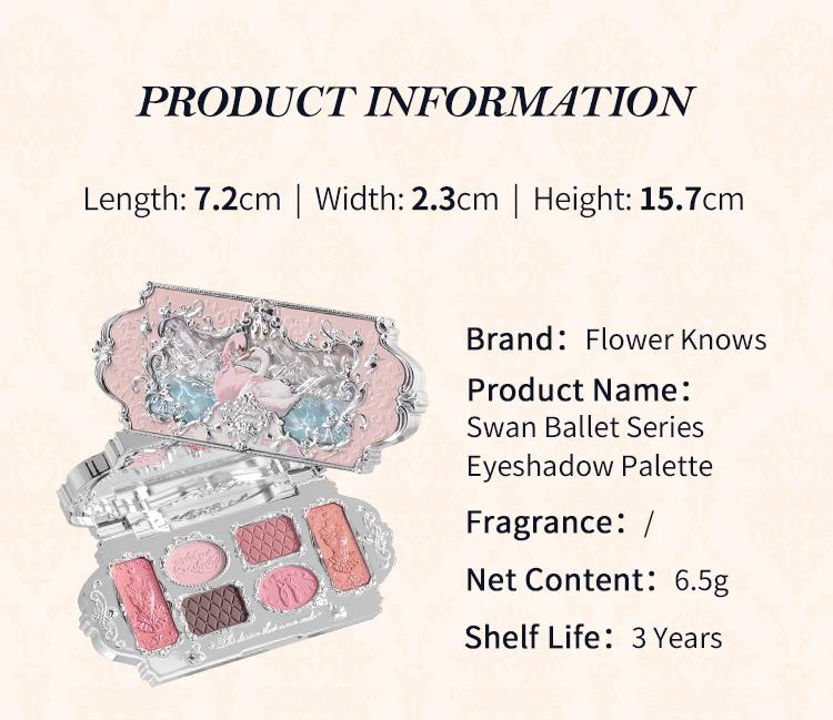 Flower Knows Swan Ballet Collection Six-Color Makeup Palette, 6-Color Palette with Matte & Shimmer Shades for Any Occasions, Long-Lasting, High Pigment, Blendable Glitter & Powder, Summer Gift, Makeup Beauty Cosmetics