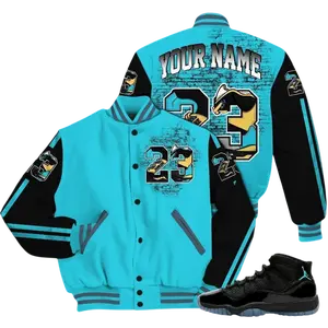 Custom Name 11 Gamma Blue Varsity Jacket Number 23 Graffiti Streetwear Sneaker Match Tee-Photoroom High-Grade Polyester Snap Closure Elastic Details Side Seam Pockets