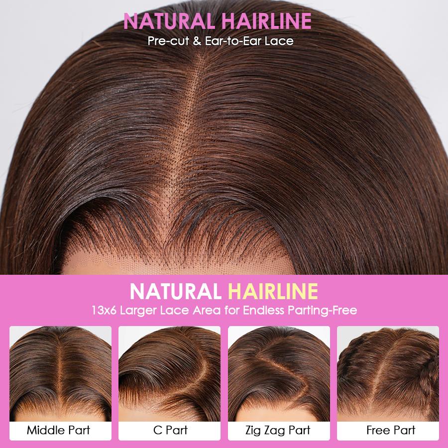 [Glueless Drawstring Wig] Pizazz Hair #4 Chocolate Brown Body Wave Lace Frontal Wigs 13x6 HD Transparent Ear to Ear Pre Cut Lace Skin Melted with Pre Plucked Natural Hair Line