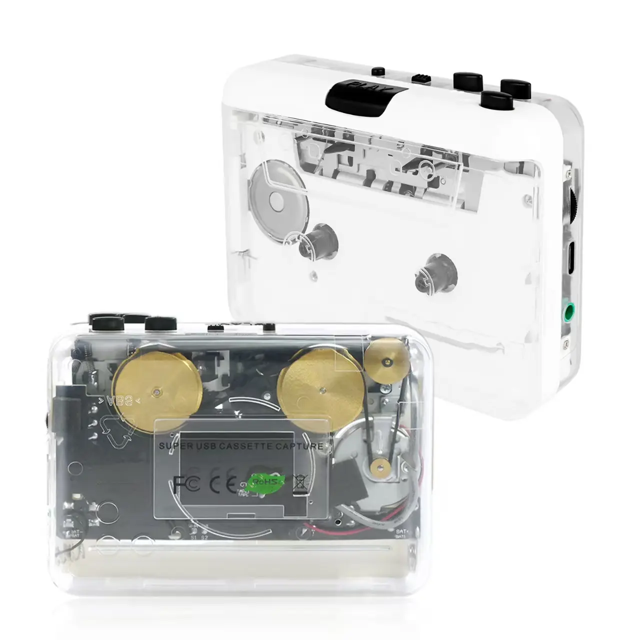 Transparent USB Cassette Player & Recorder - Radio, Cassette Tape to Digital Converter, Walkman for Music Lovers with MP3/MP4 Audio & Headphone Compatibility for PC, Cassette Recorder