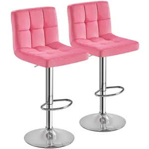Costoffs 2-Piece Pink Velvet Bar Stool Set with Height Adjustable Swivel Chairs with Footrest for Living Room/ Dining Room/ Bar Counter