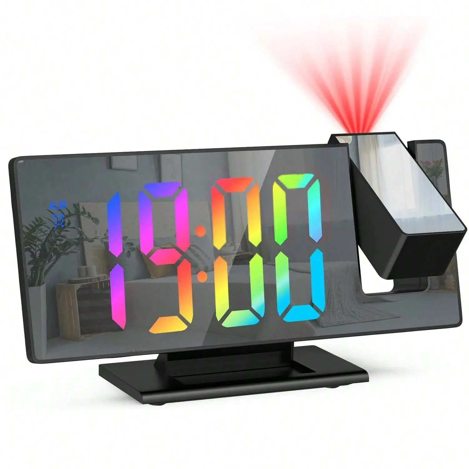 Projection Mirror Alarm Clock, Projection Alarm Clocks for Bedrooms, with LED Screen, Temperature Display, Snooze, Night Mode, Adjustable Brightness, 12/24H Display, USB-Powered Clock for Bedroom, Home or Office
