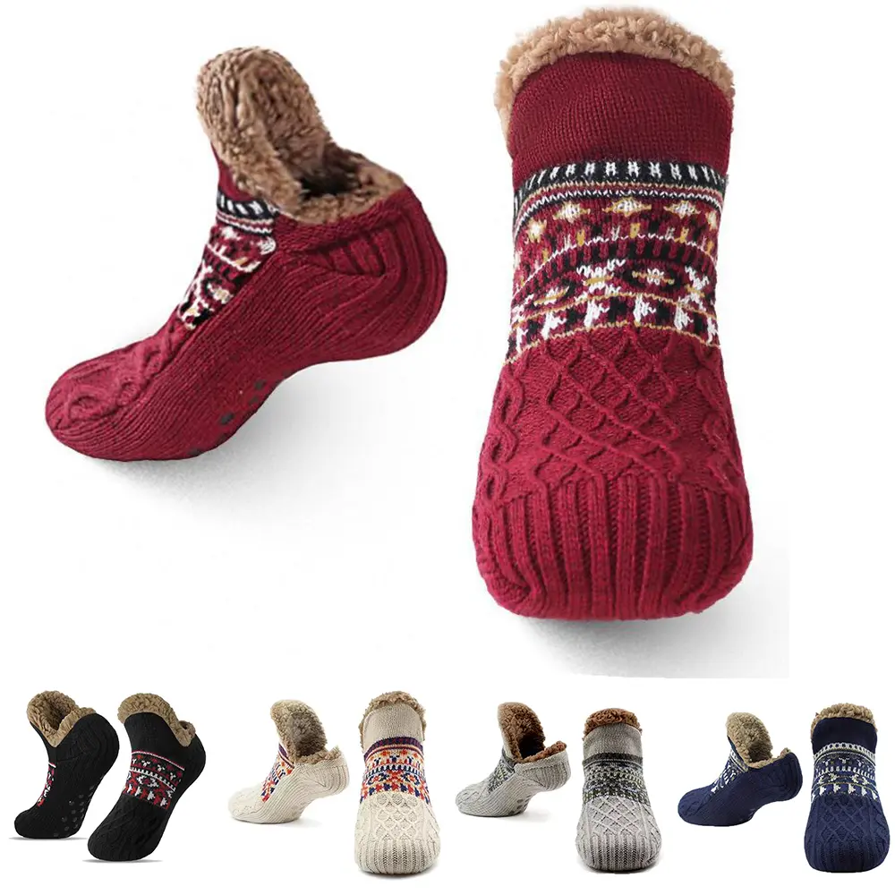 Men & Women's Indoor Slippers, Floor Socks with Lining, Non-Slip House Slippers Plush Slipper Socks - Thick Warm Indoor Floor Socks with Silicone Grips for Home & Sleeping