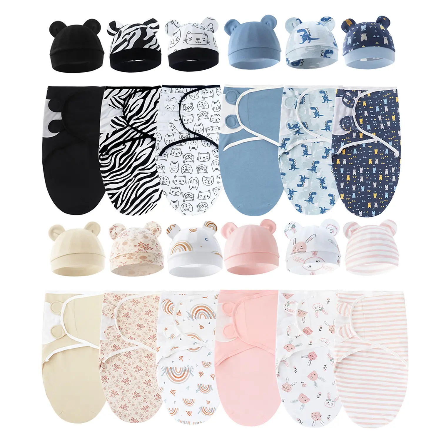 3 Sets Of Newborn Swaddle Blankets And Hats for 0-3 Months Boys And Girls, Newborn Anti-Shock Swaddle Design, Newborn Gift,back to school