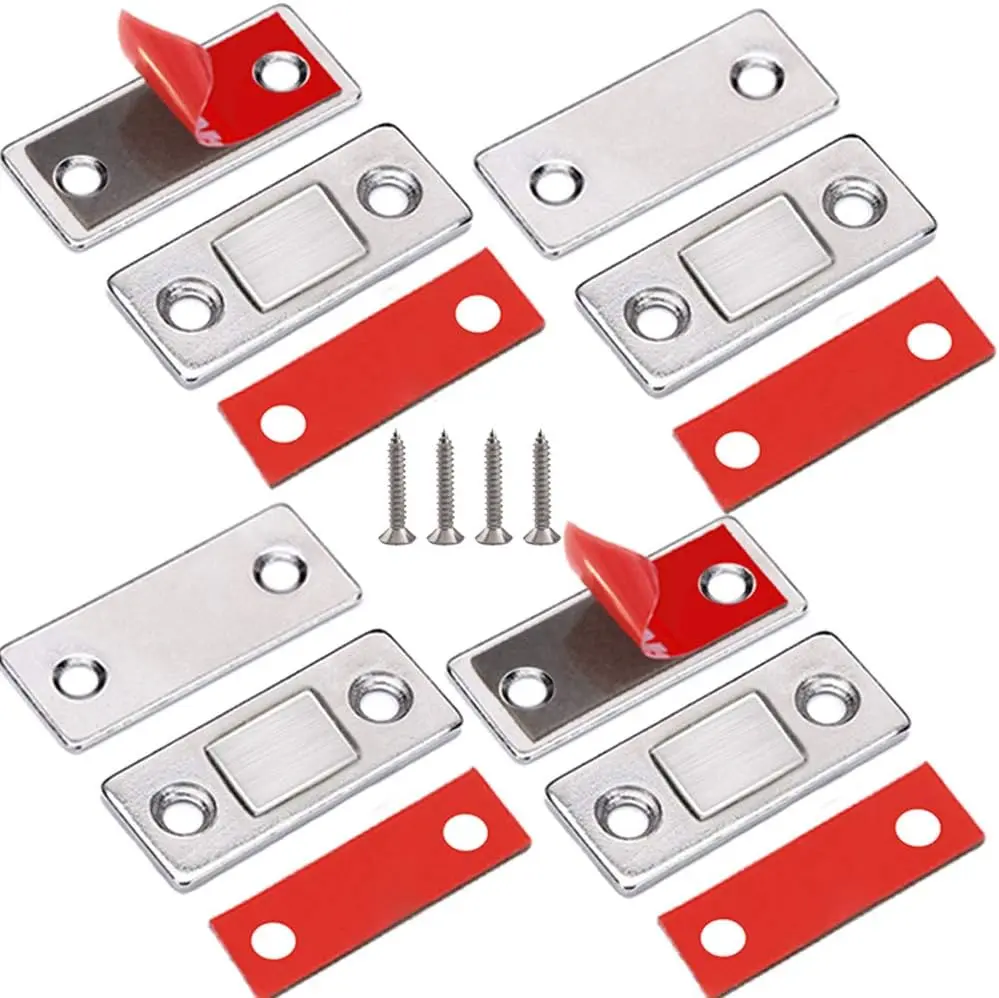 [New Deal] 4 Pack Ultra Thin Cabinet Door Magnetic Catch for Drawer Magnets Adhesive Cabinet Latch Magnetic Closures for Kitchen Closet Door Screws Furniture