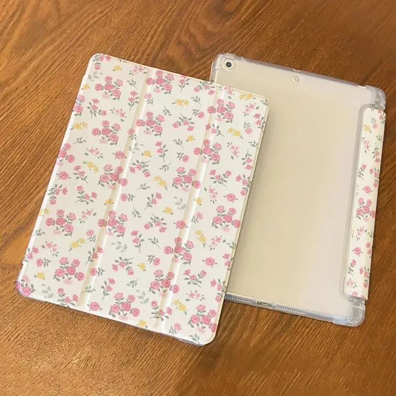 Minimalist Pink Floral Cute Tablet Protective Case for iPad 10th(10.9inch) Pro11 2024/10.9/Air4/5/6/7/8/10.2/9.7/10.5/mini6/7/iPad Pro  For  Tab A7/A8/A9+/S6 Lite ,Tab S7+/S8+/S9+/S9/S10FE+, Sleep/Wake